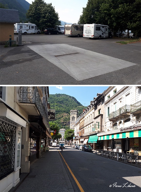 Área de autocaravanas de Bagnères de Luchon y pueblo