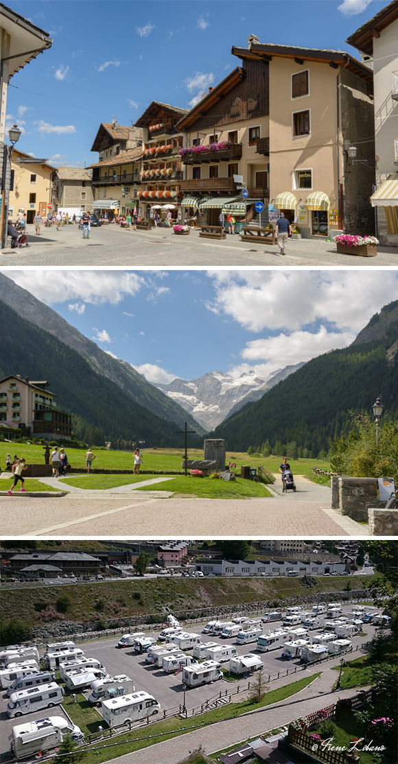 1) Pueblo de Cogne - 2) Vistas de la montaña - 3) Área de Cogne