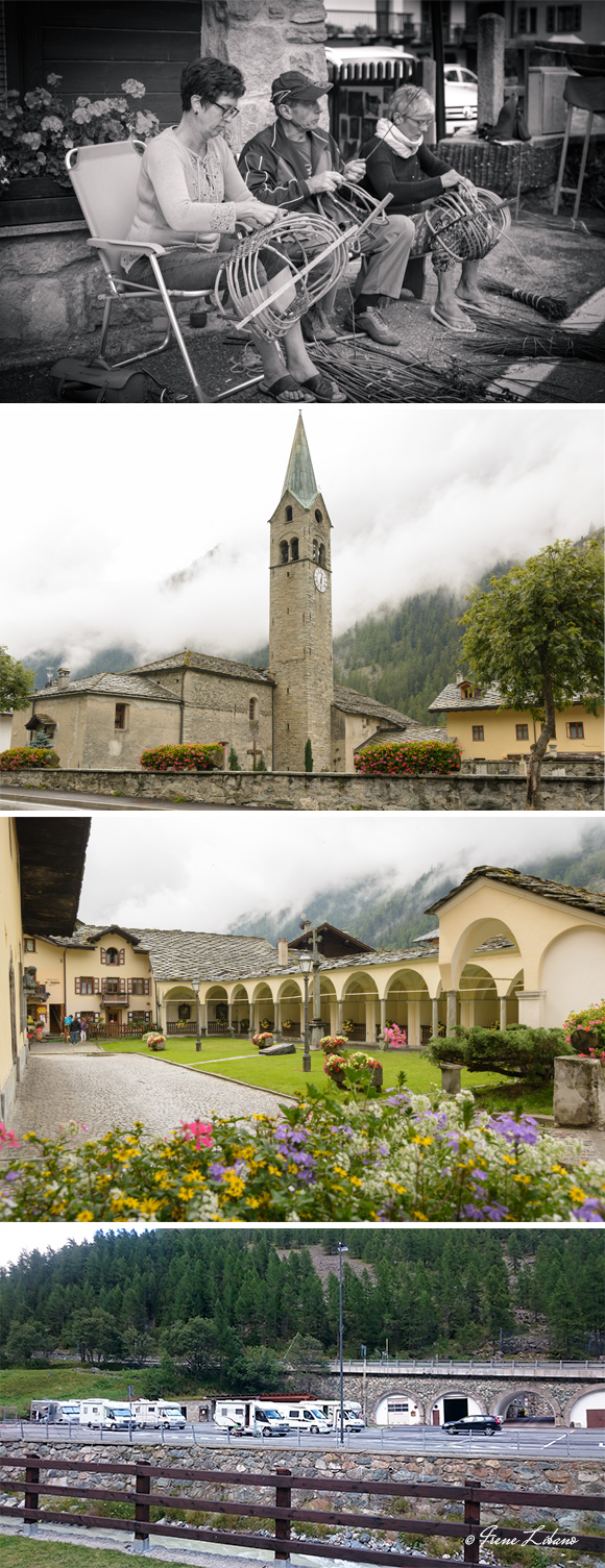 1) Artesanos en Gressoney St. Jean - 2) Iglesia de Gressoney St. Jean - 3) Gressoney St. Jean - 4) Parking en Gressoney la Trinité