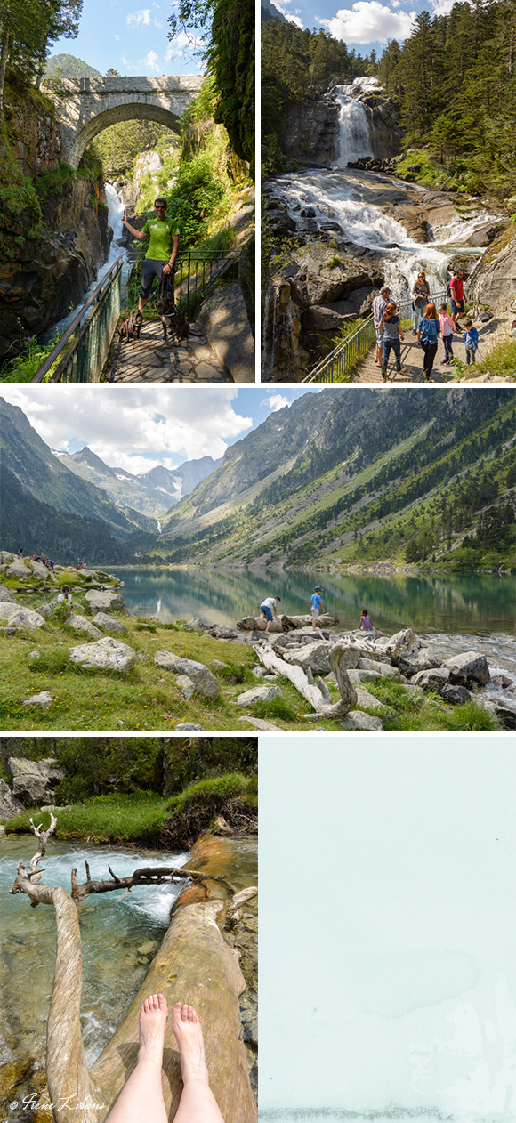 Pont d'Spagne, cascada del río Gaube, lago de Gaube y río que desemboca en el lago